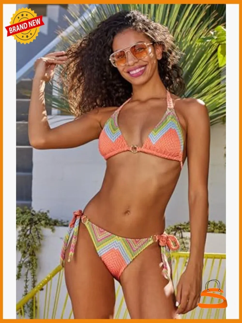Metallic Cheeky Bikini Bottom, Adjustable Tie Sides, Medium